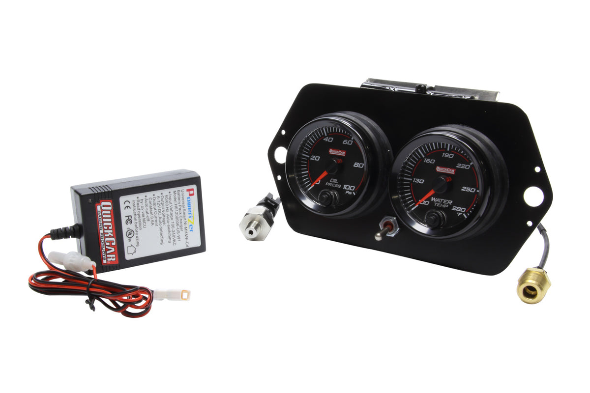 QuickCar Redline Battery Powered Gauge Panel - 2-5/8 in Diameter - Black Face