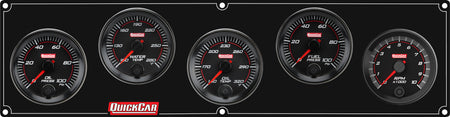 QuickCar Redline Gauge Panel Assembly - OP / WT / OT / Recall Tach / 0-100 psi FP - 2-5/8 in Diameter - Black Panel / Black Face
