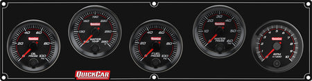 QuickCar Redline Gauge Panel Assembly - OP / WT / WP / Recall Tach / 0-100 psi FP - 2-5/8 in Diameter - Black Panel / Black Face