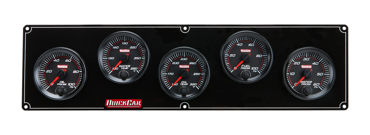 QuickCar Redline Gauge Panel Assembly - OP / WT / OT / WP / 0-100 psi FP - 2-5/8 in Diameter - Black Panel / Black Face