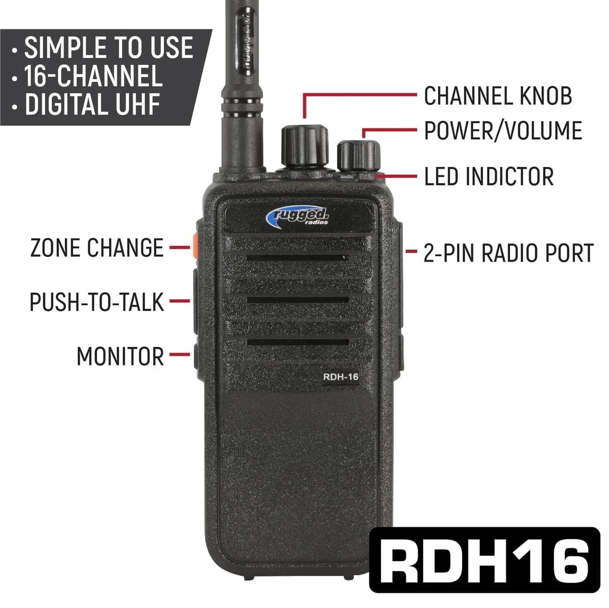 Rugged Radios Wired Driver Only Communication Kit /w RDH16 Radio Kit /w Helmet Speakers SS-RDH-U