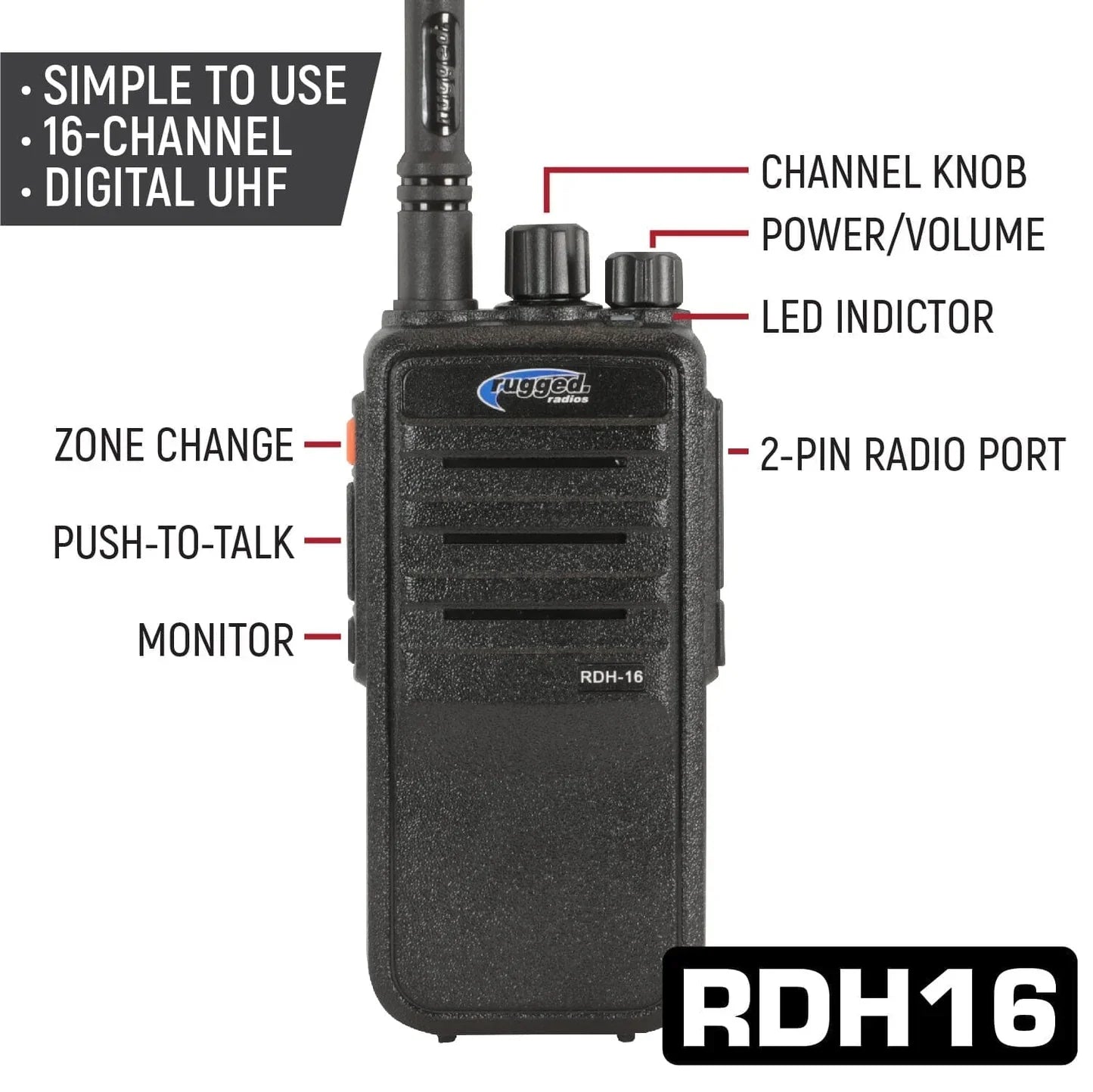 Rugged Radios Wired Driver Only Communication Kit /w RDH16 Radio Kit /w Helmet Speakers SS-RDH-U