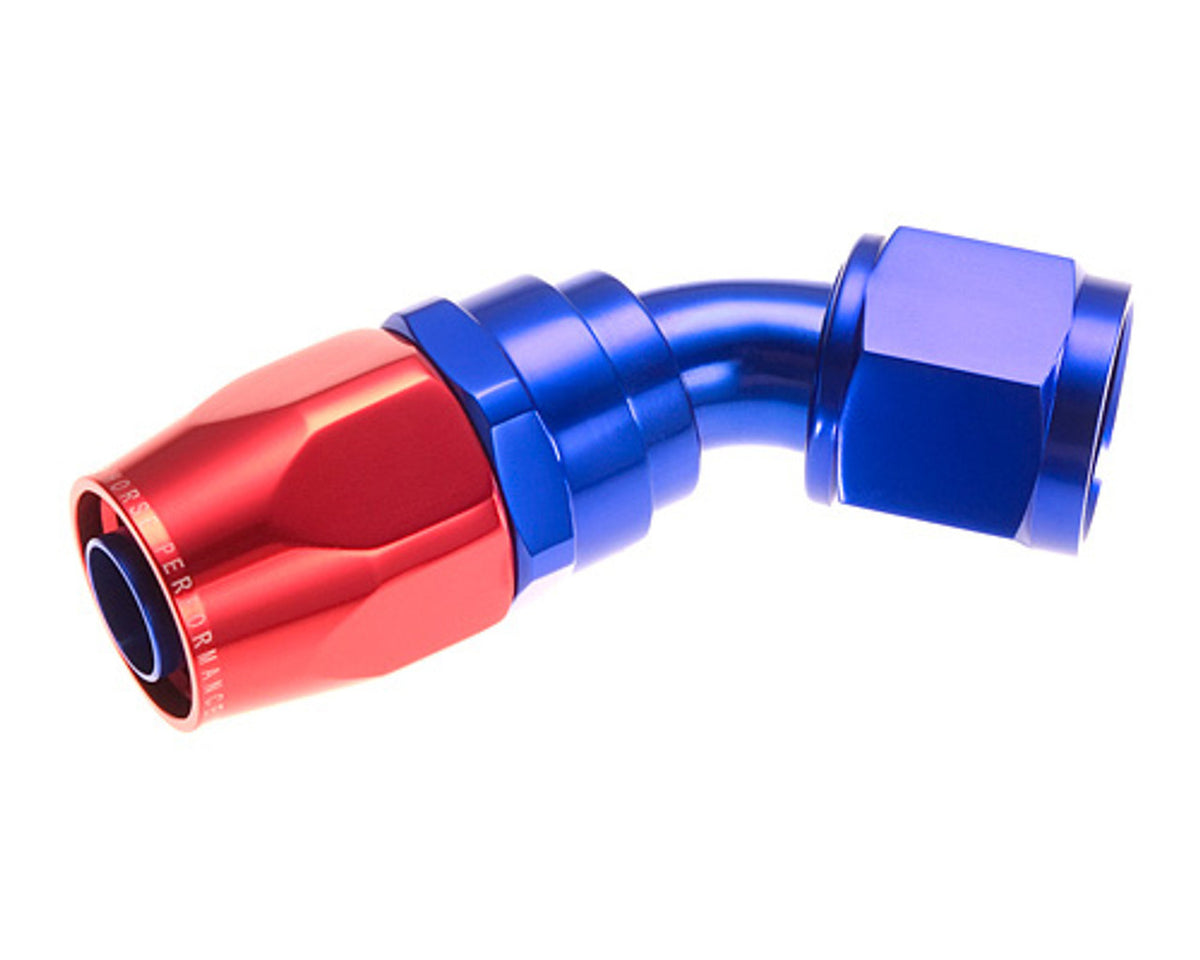 Redhorse Performance 1045 Series 6 AN Hose to 6 AN Female 45 Degree Swivel Hose End - Blue / Red