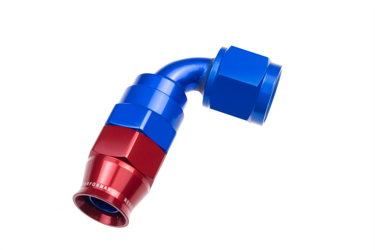 Redhorse Performance 1290 Series 6 AN PTFE Hose to 6 AN Female 90 Degree Swivel Hose End - Blue / Red