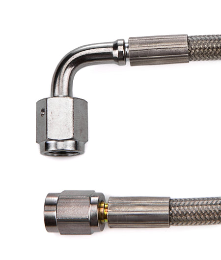 Redhorse Performance 3390 Series Braided Stainless PTFE Brake Hose - 9 in - 3 AN Hose - 3 AN Straight to 90 Degree Female