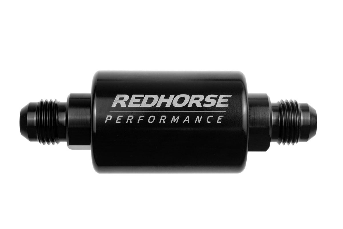 Redhorse Performance 4151 Series 100 Micron In-Line Fuel Filter - Stainless Element - 6 AN Male Inlet / Outlet - Black