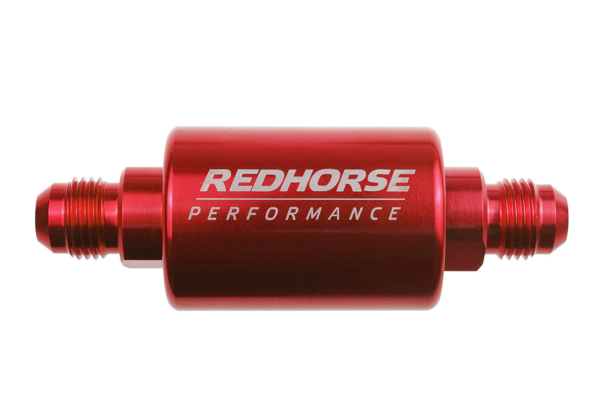 Redhorse Performance 4151 Series 100 Micron In-Line Fuel Filter - Stainless Element - 6 AN Male Inlet / Outlet - Red