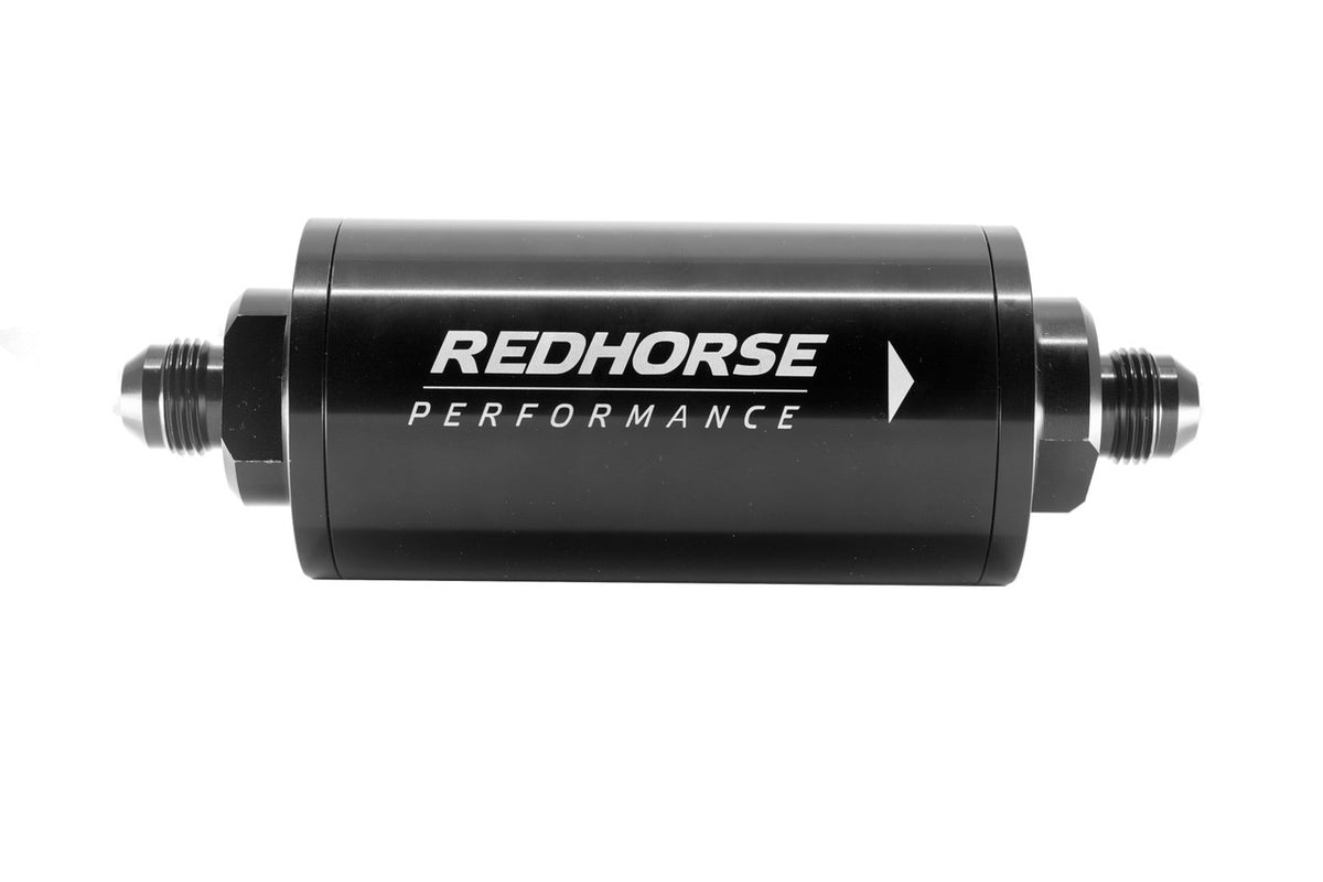 Redhorse Performance 4651 Series 40 Micron In-Line Fuel Filter - Stainless Element - 6 AN Male Inlet / Outlet - Black