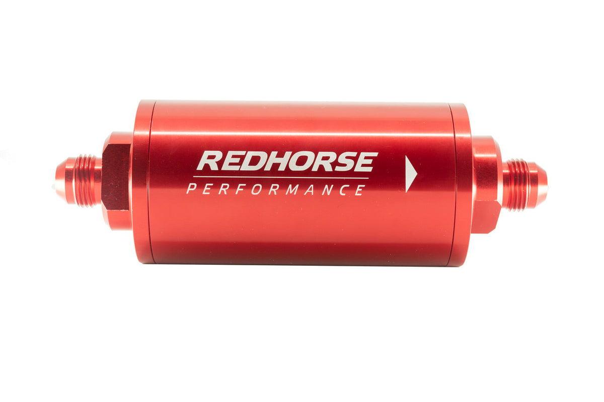 Redhorse Performance 4651 Series 40 Micron In-Line Fuel Filter - Stainless Element - 8 AN Male Inlet / Outlet - Red