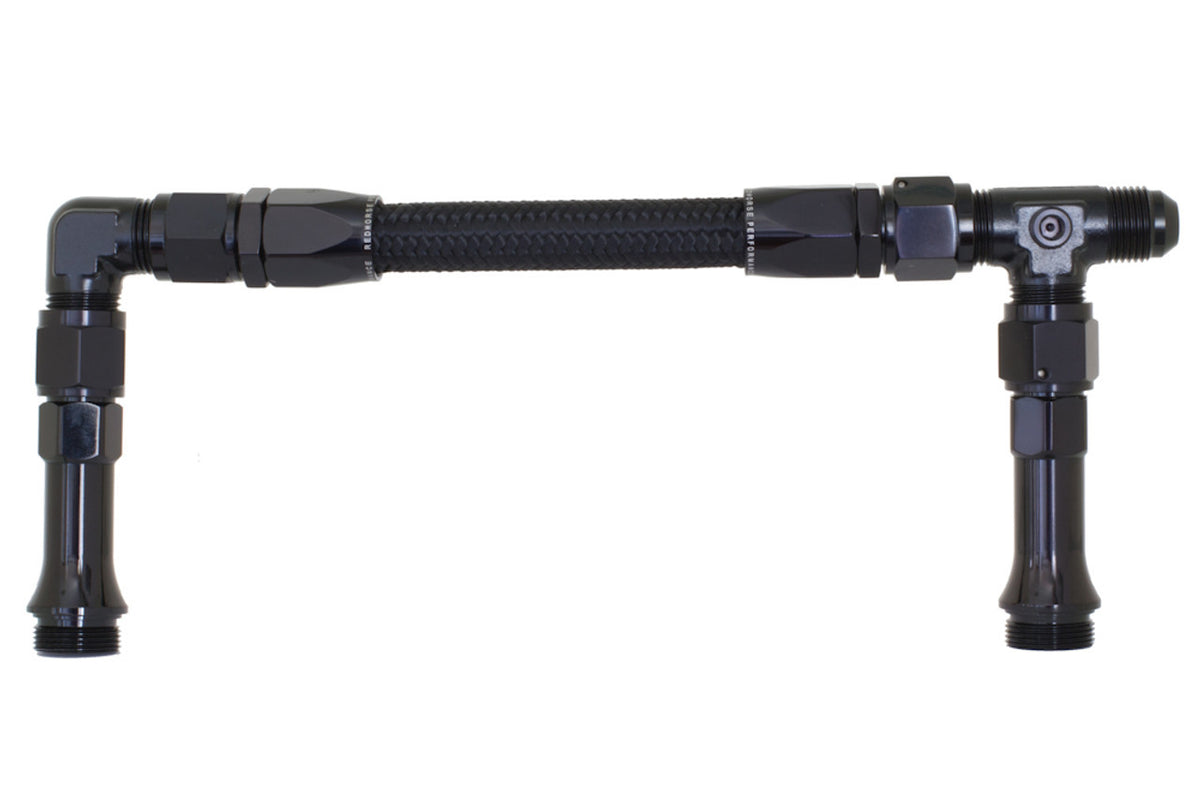Redhorse Performance 5150 Series Carburetor Fuel Line - 8 AN Male Inlet - Dual 7/8-20 in Male Outlets - Braided Stainless Hose - Black - Holley 4150 Carburetors