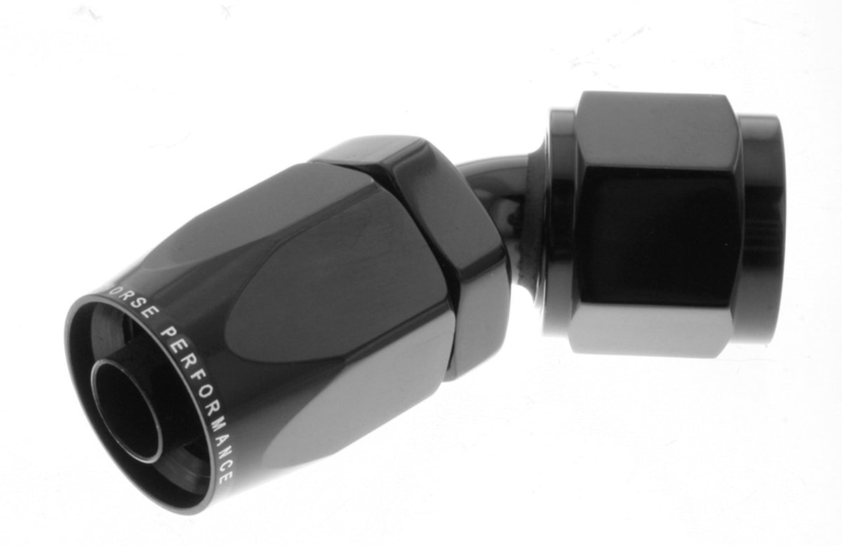 Redhorse Performance 6045 Series 45 Degree Hose End - 8 AN Hose to 8 AN Female - Black
