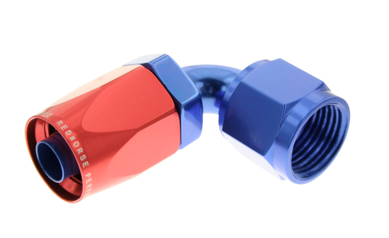 Redhorse Performance 6090 Series 90 Degree Hose End - 10 AN Hose to 10 AN Female - Blue / Red