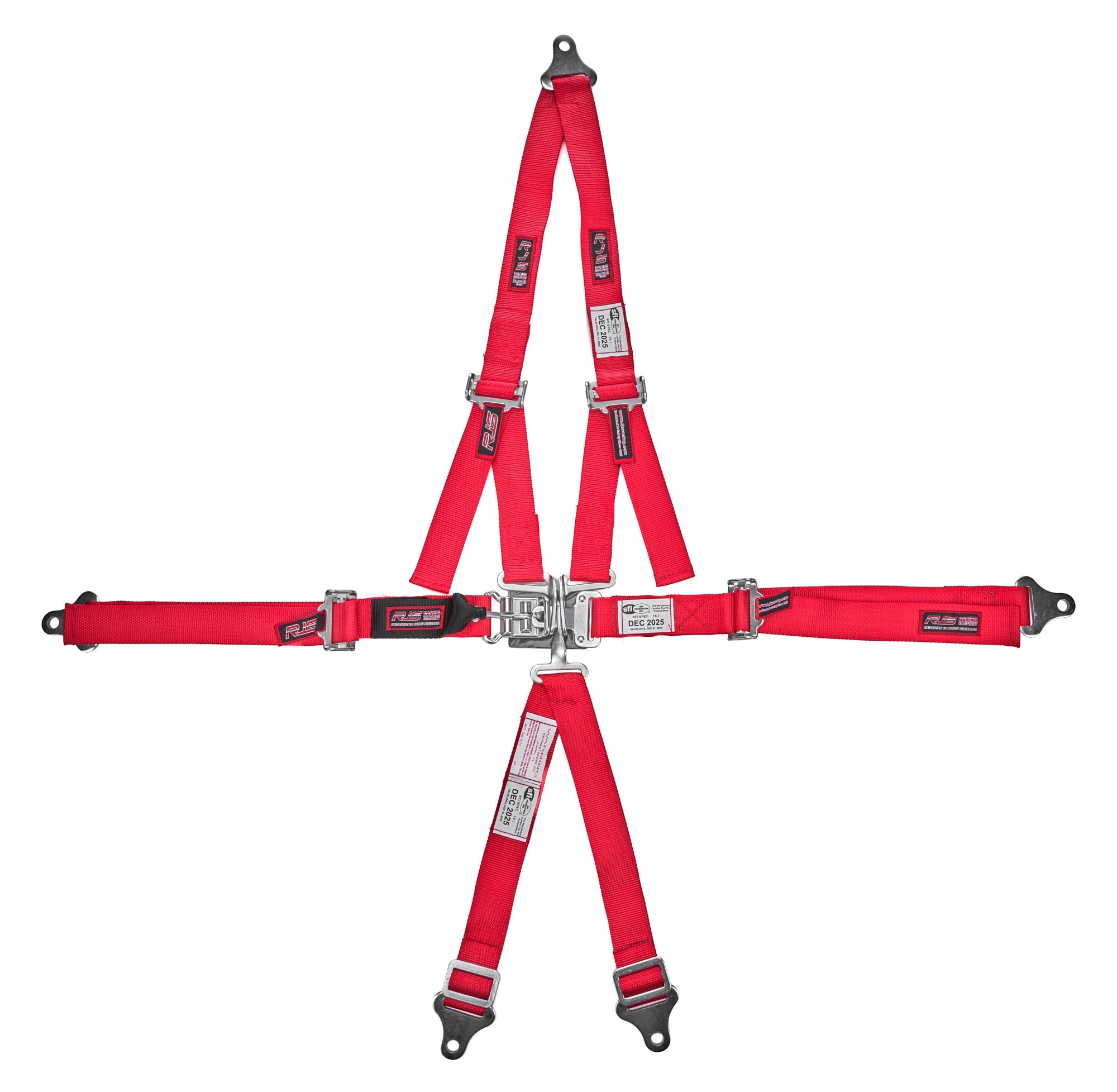 RJS Junior Dragster Harness - 5-Point - Pull Down Adjust - Bolt-In - Red