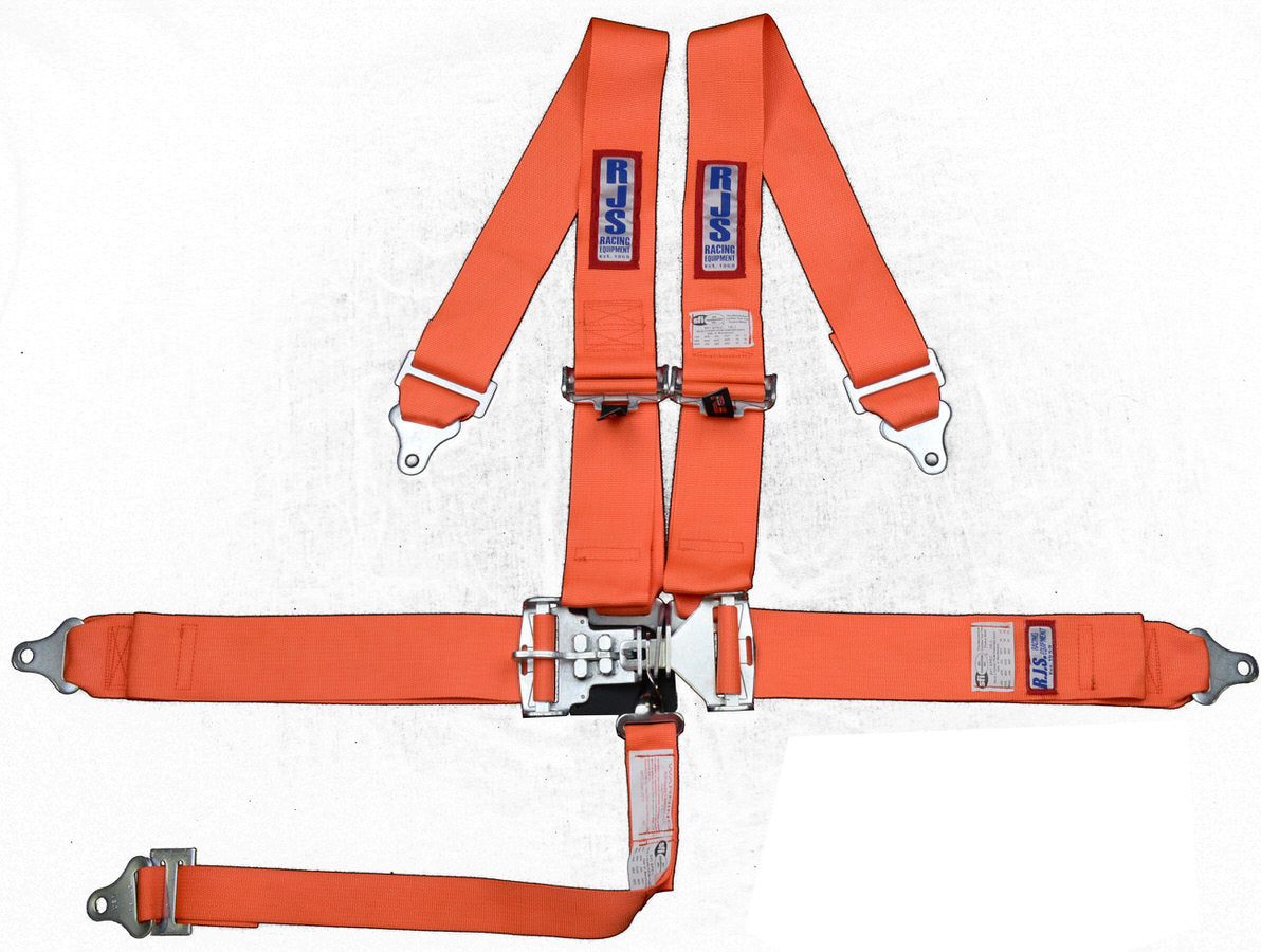 RJS Latch & Link Harness - 5 Point - Pull Down Adjust - Bolt-In/Wrap Around - Orange