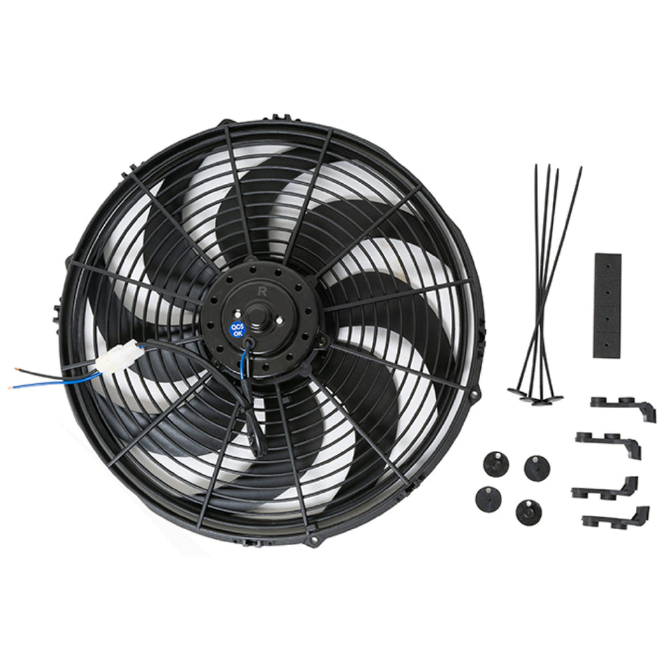 Racing Power Electric Fan - 14" Fan - Push / Pull - 2525 CFM - Curved Blade - 14x 15" - 3" Thick - Plastic