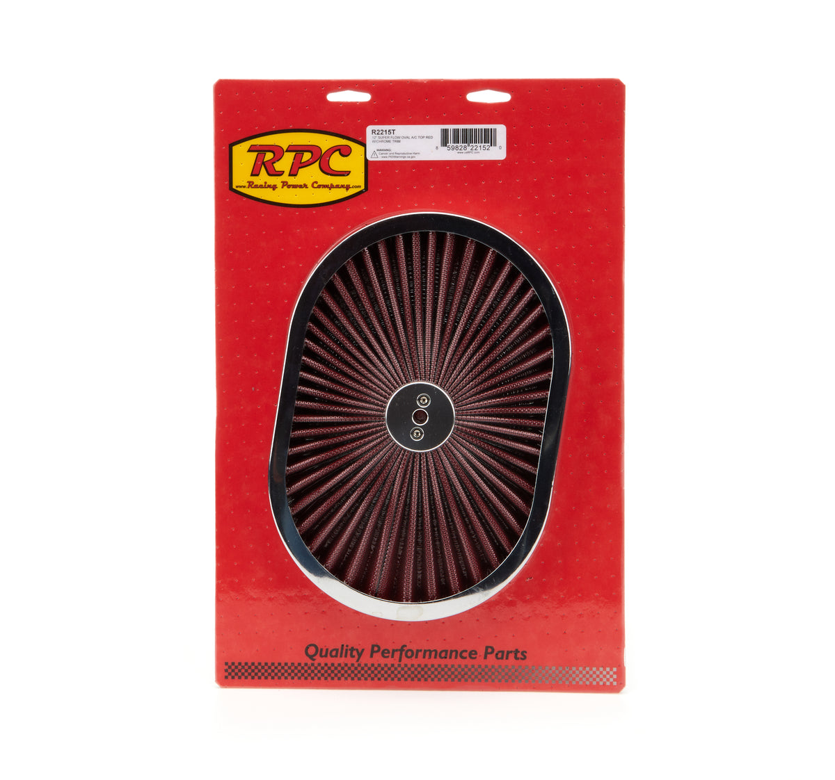 Racing Power 12 in Oval Super Flow Super Flow Air Cleaner Lid - Red Filter - Chrome