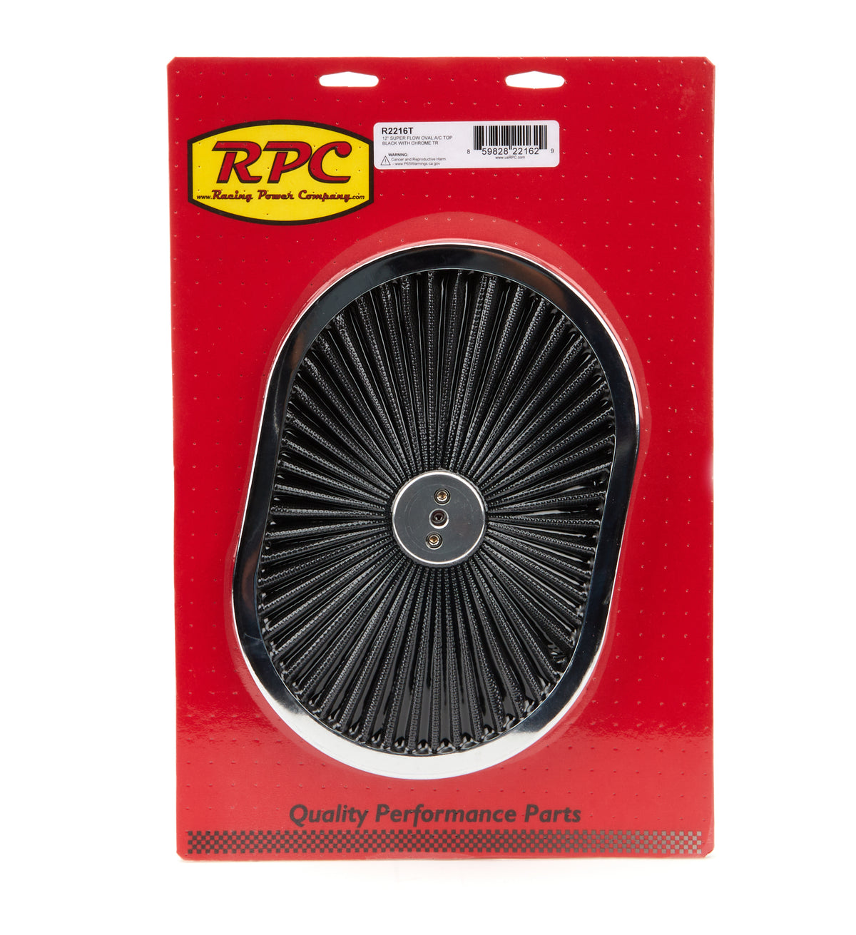 Racing Power 12 in Oval Super Flow Filtered Super Flow Air Cleaner Lid - Black Filter