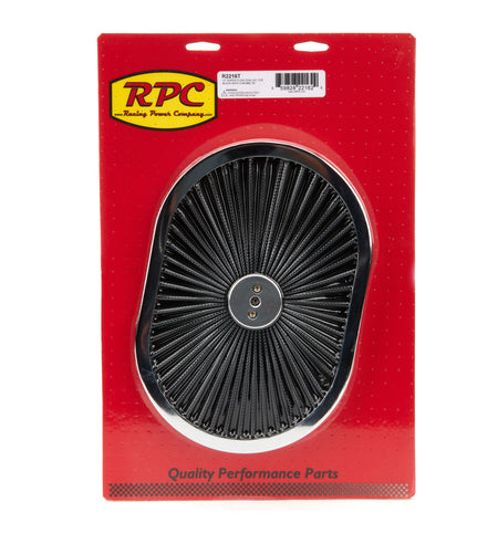 Racing Power 12 in Oval Super Flow Filtered Super Flow Air Cleaner Lid - Black Filter
