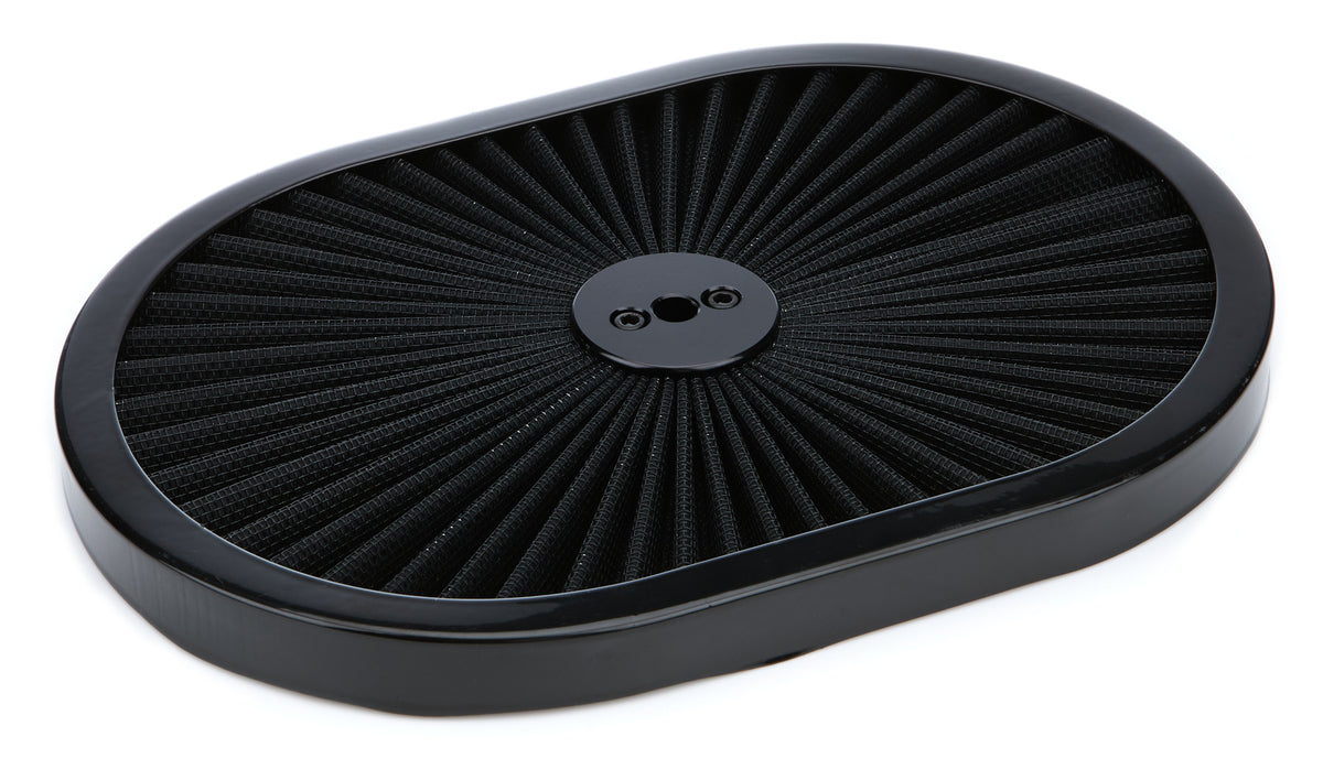 Racing Power 12 in Oval Super Flow Super Flow Air Cleaner Lid - Black Filter - Black