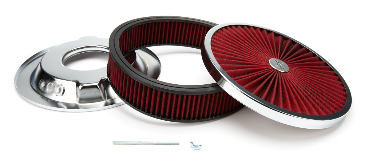 Racing Power 14 in Dropped Base Super Flow Air Cleaner Assembly - 3 in Element - Chrome