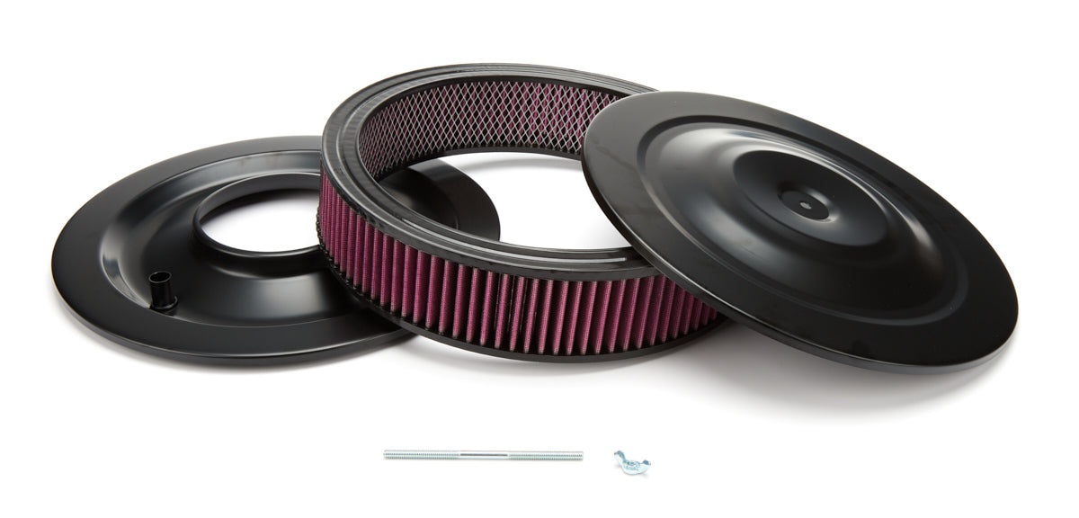 Racing Power 14 in Flat Base Performance Air Cleaner Assembly - 3 in Element - Black