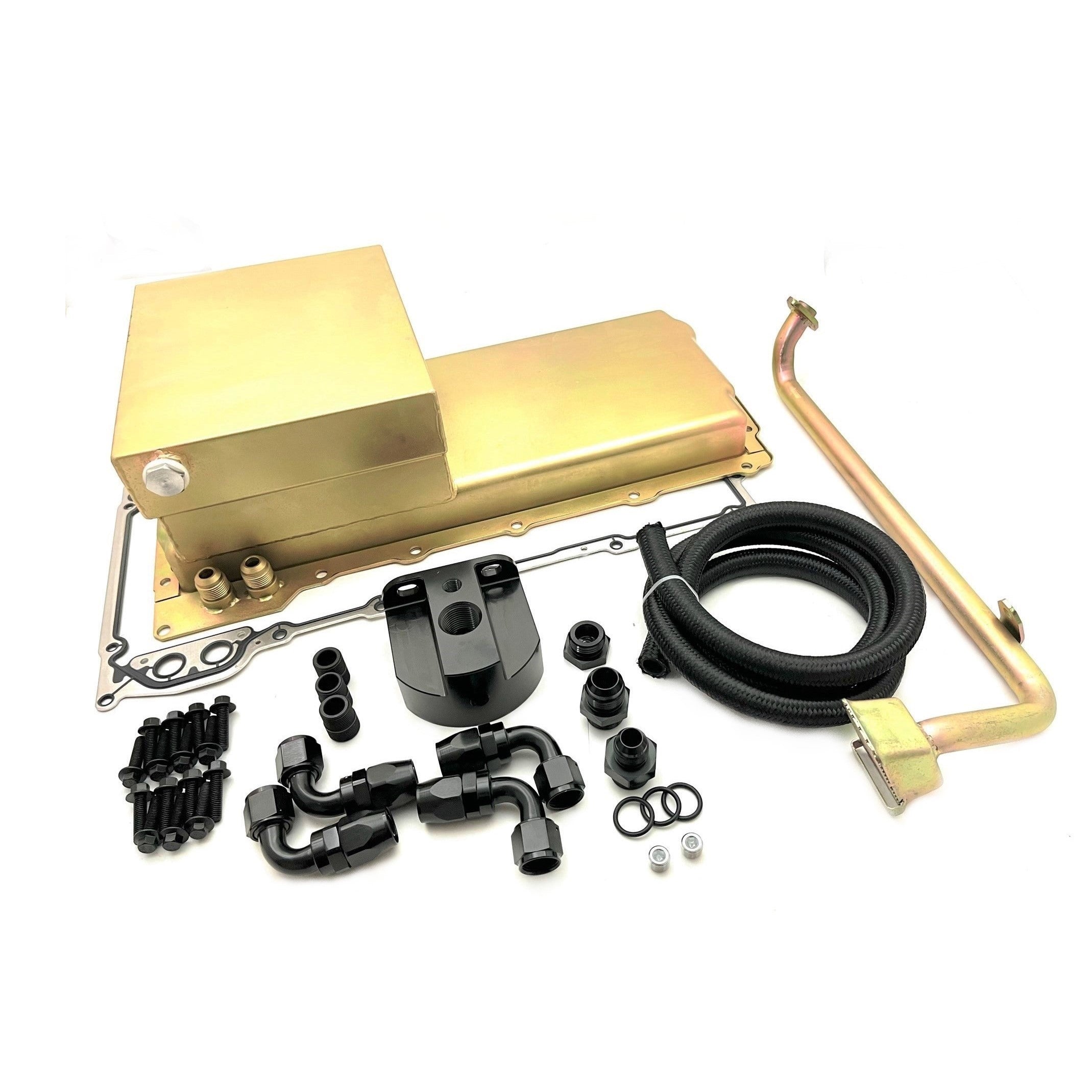 Racing Power LS Swap Fabricated Steel Rear Sump Engine Oil Pan w/ Pickup - 7 Qt - Zinc Plated - GM LS-Series