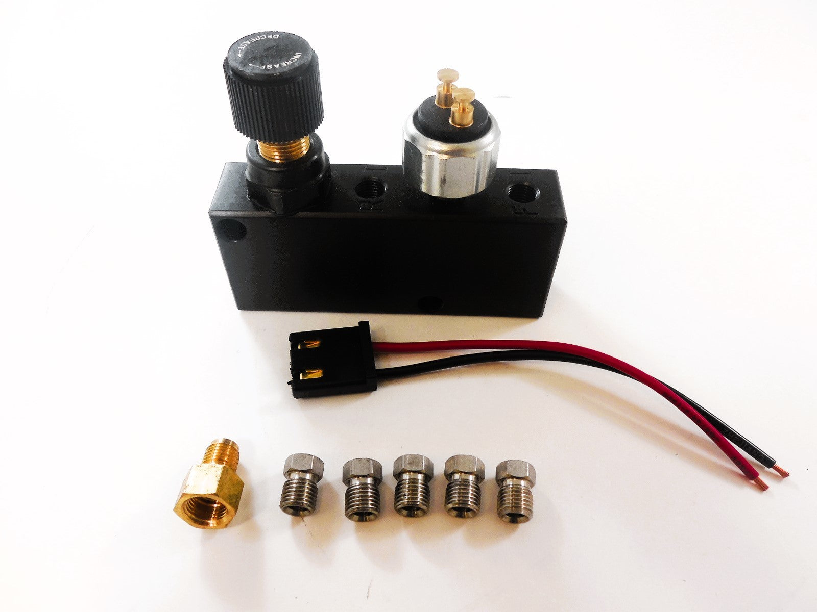 Racing Power Proportioning Valve - 3/8-24 in Female Inlet - 3/8-24 in Female Outlet - Black