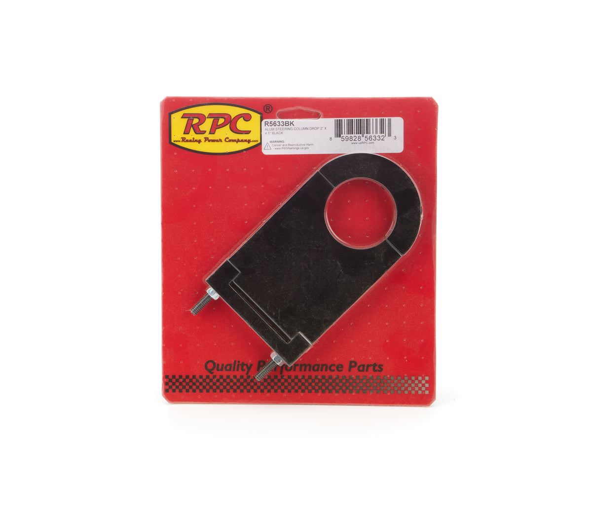 Racing Power Steering Column Bracket - 2 in Diameter Tube - 4-1/2 in Drop - Hinged Base - Black