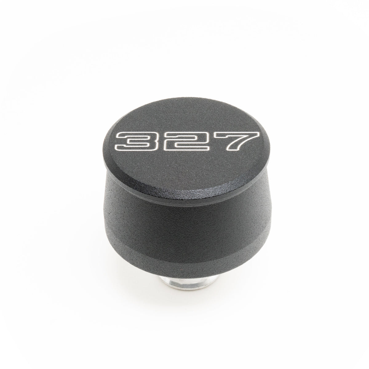 Racing Power Push-In Round Breather - 1-1/4 in Hole - Black - 327 Script Logo