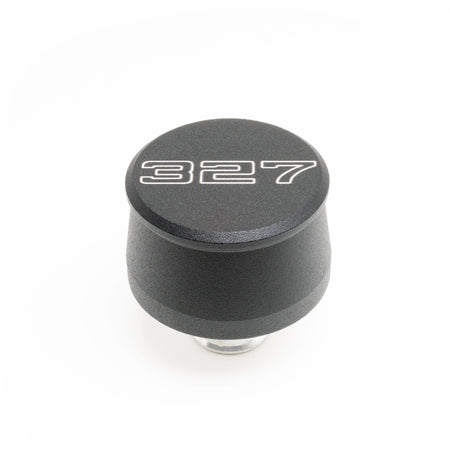 Racing Power Push-In Round Breather - 1-1/4 in Hole - Black - 327 Script Logo
