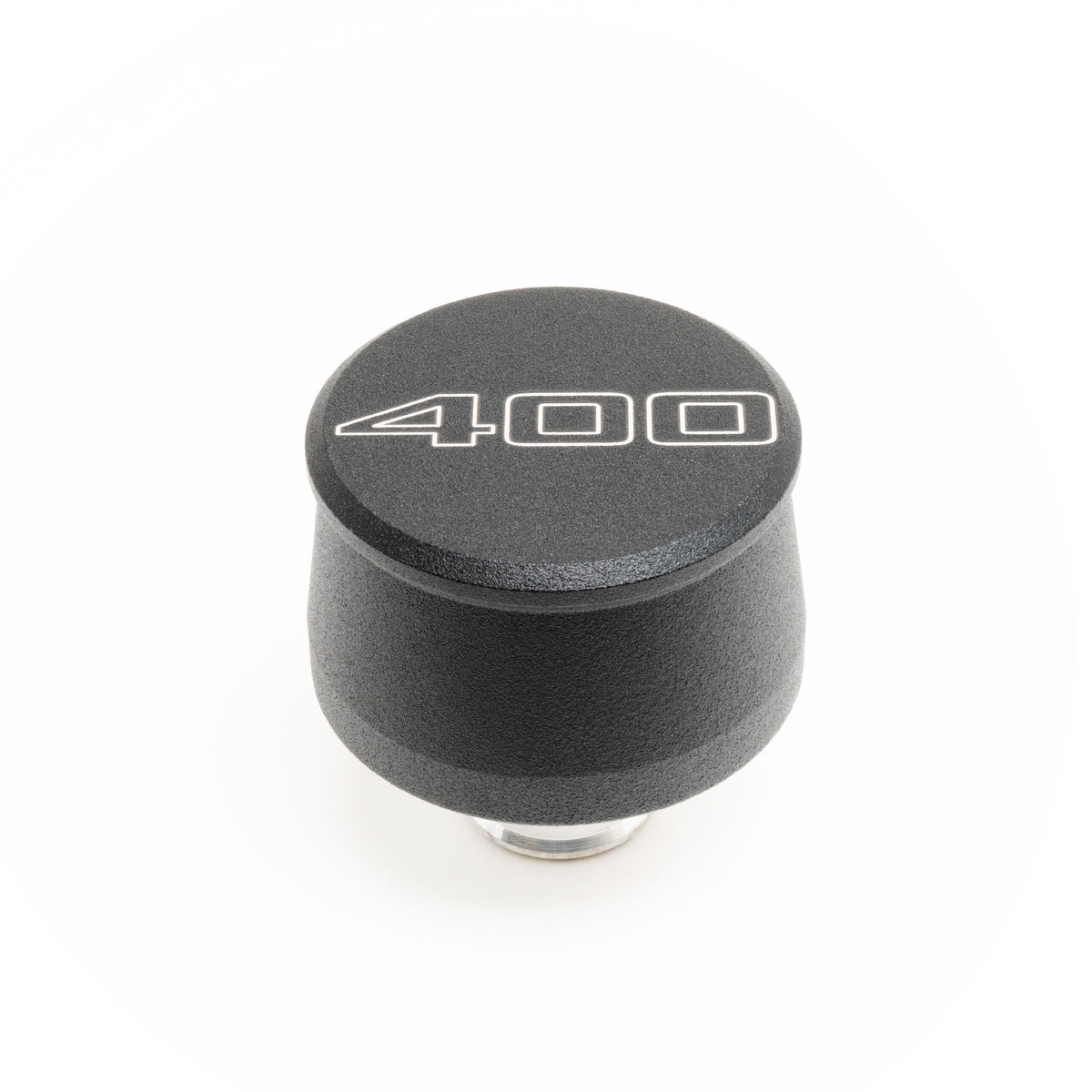 Racing Power Push-In Round Breather - 1-1/4 in Hole - Black - 400 Script Logo