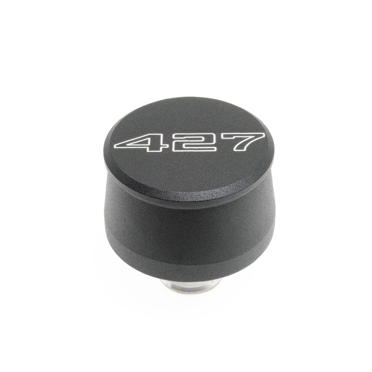 Racing Power Push-In Round Breather - 1-1/4 in Hole - Black - 427 Script Logo
