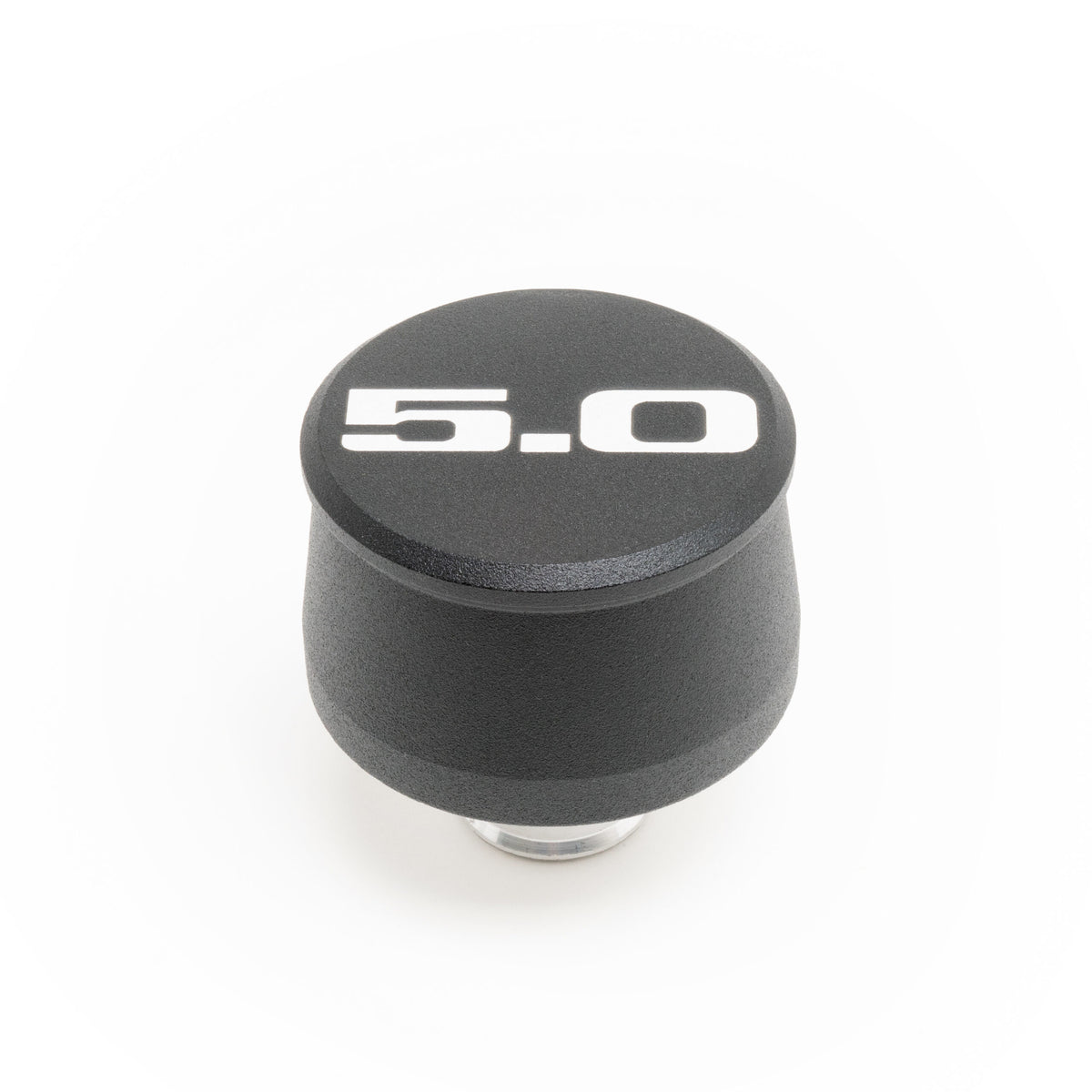 Racing Power Push-In Round Breather - 1-1/4 in Hole - Black - 5.0 Script Logo