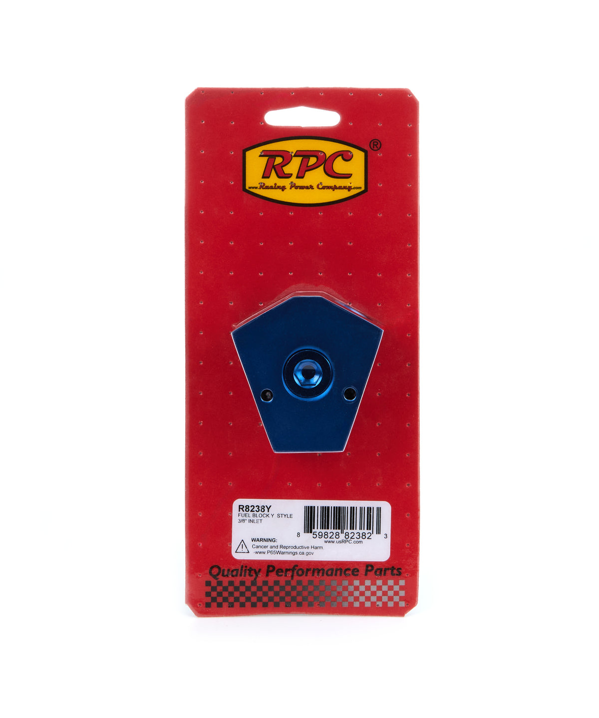 Racing Power Dual 3/8 in NPT Female Outlets 3/8 in NPT Female Inlet Y Block Fitting - 3/8 in NPT Female Gauge Port - Blue