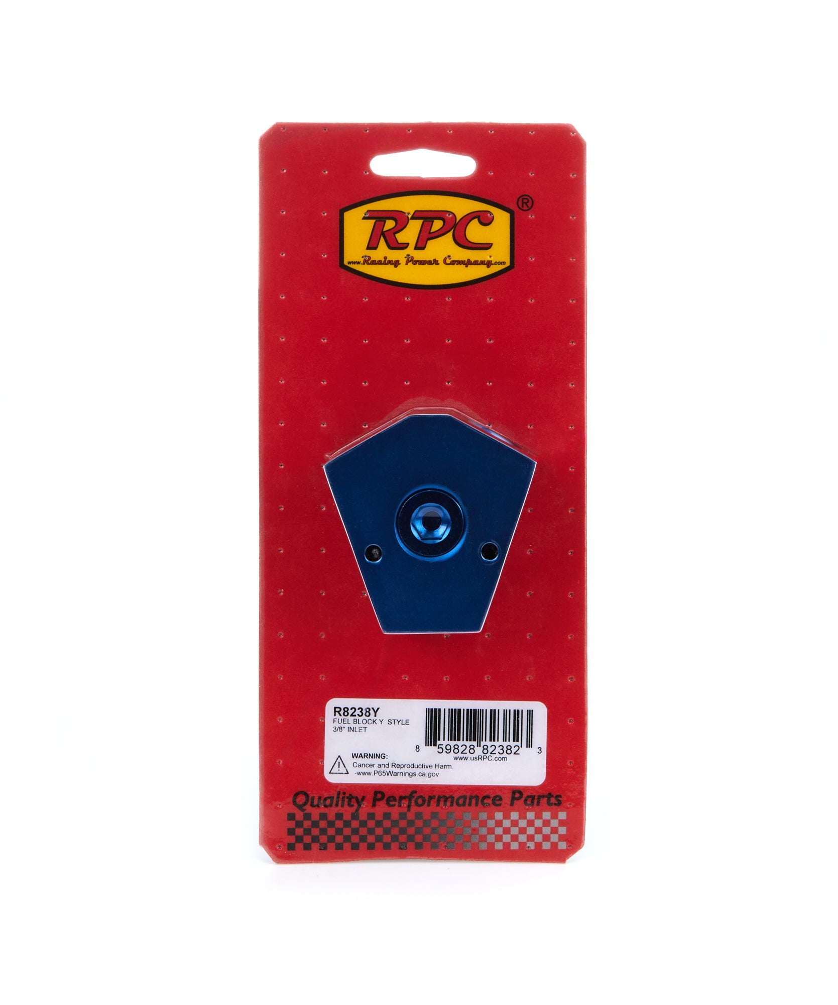 Racing Power Dual 3/8 in NPT Female Outlets 3/8 in NPT Female Inlet Y Block Fitting - 3/8 in NPT Female Gauge Port - Blue