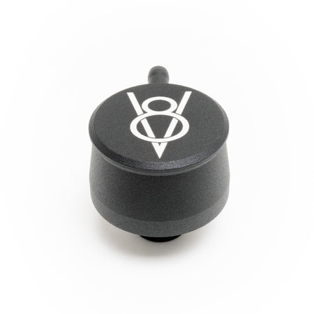 Racing Power Push-In Round Breather w/ PCV Valve - 1-1/4 in Hole - Vintage V8 Logo - Black