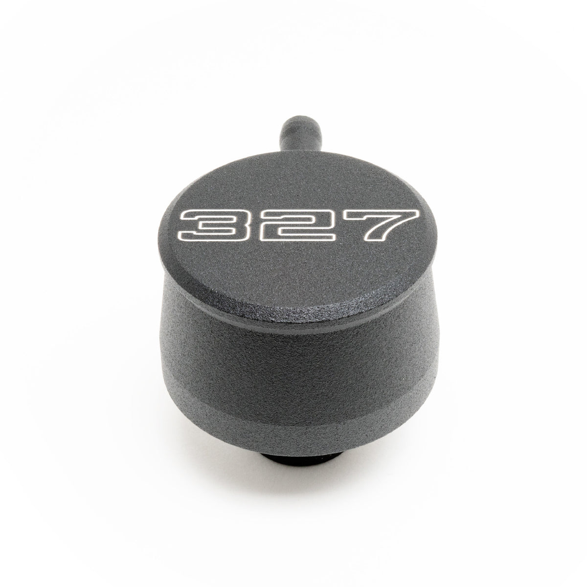 Racing Power Push-In Round Breather w/ PCV Valve - 1-1/4 in Hole - 327 Script Logo - Black