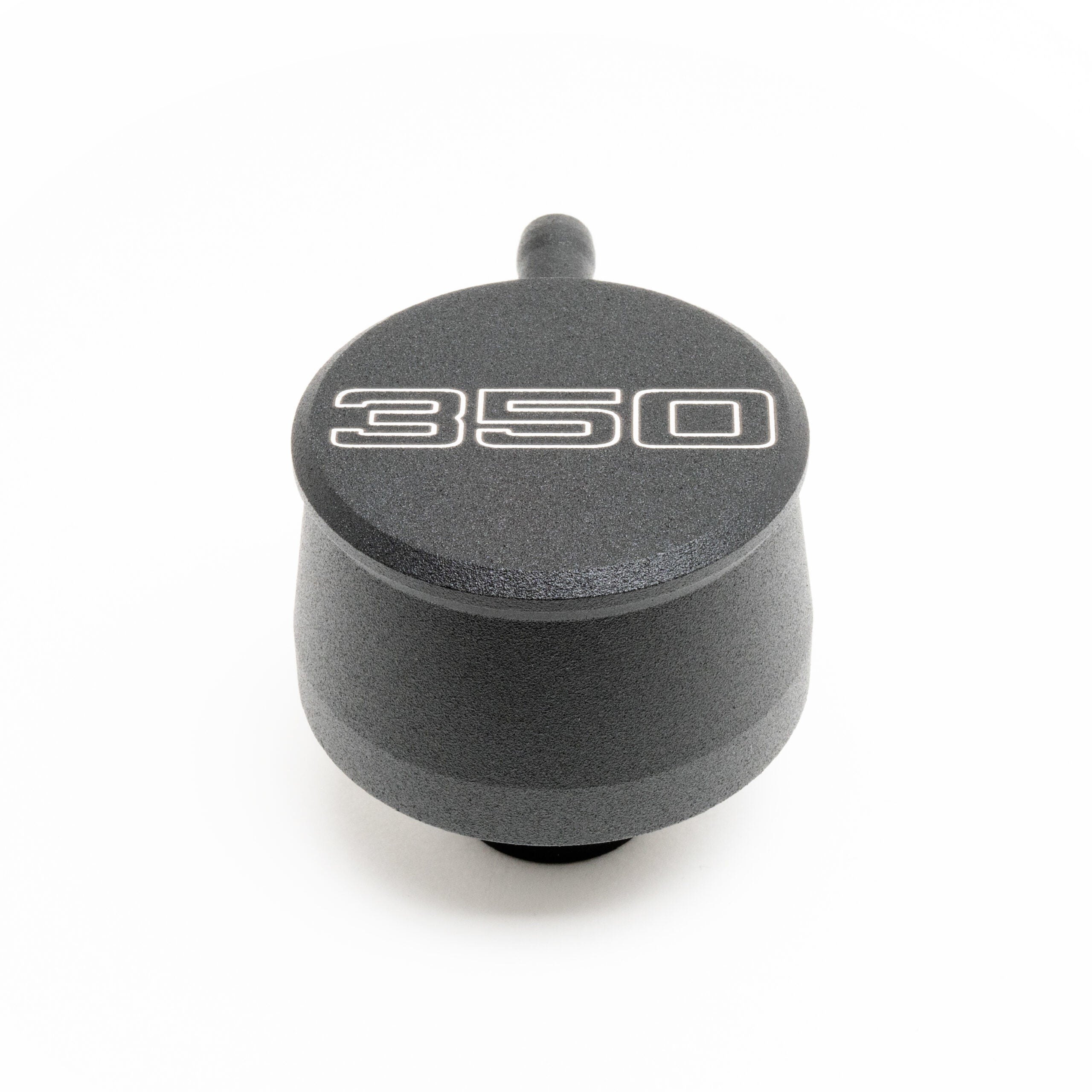 Racing Power Push-In Round Breather w/ PCV Valve - 1-1/4 in Hole - 350 Script Logo - Black