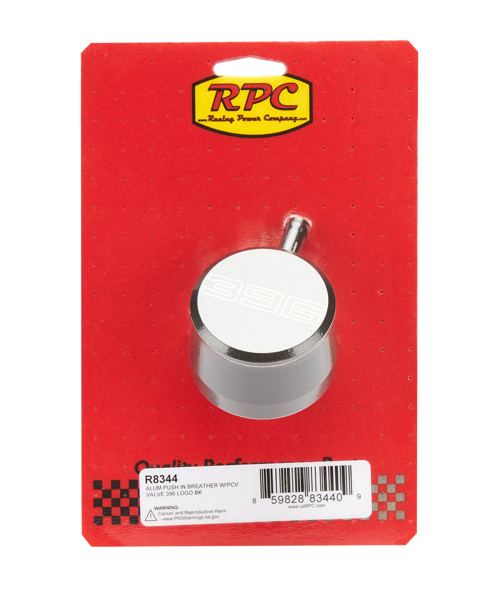 Racing Power Push-In Round Breather w/ PCV Valve - 1-1/4 in Hole - 396 Script Logo - Black