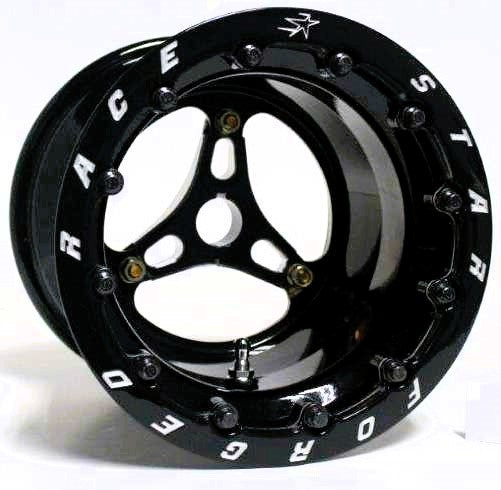 Race Star 53 Jr Dragster Aluminum Beadlock Wheel - 8 x 8 in - 2.500 in Backspace - 3 x 5.25 in Bolt Pattern - Black / Machined Center - Black Lip (Pair)