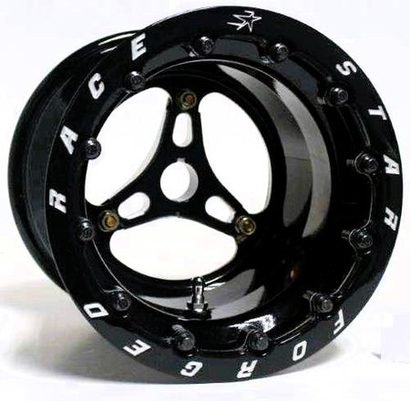 Race Star 53 Jr Dragster Aluminum Beadlock Wheel - 8 x 8 in - 2.500 in Backspace - 3 x 5.25 in Bolt Pattern - Black / Machined Center - Black Lip (Pair)