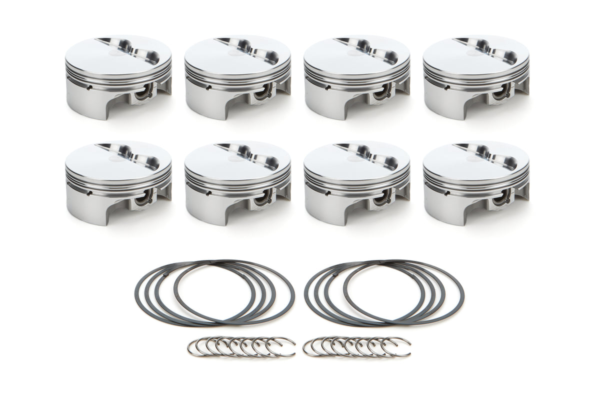 RaceTec AutoTec Forged Flat Top Piston - 4.155 in Bore - Coated Skirt - Small Block Chevy - (Set of 8)