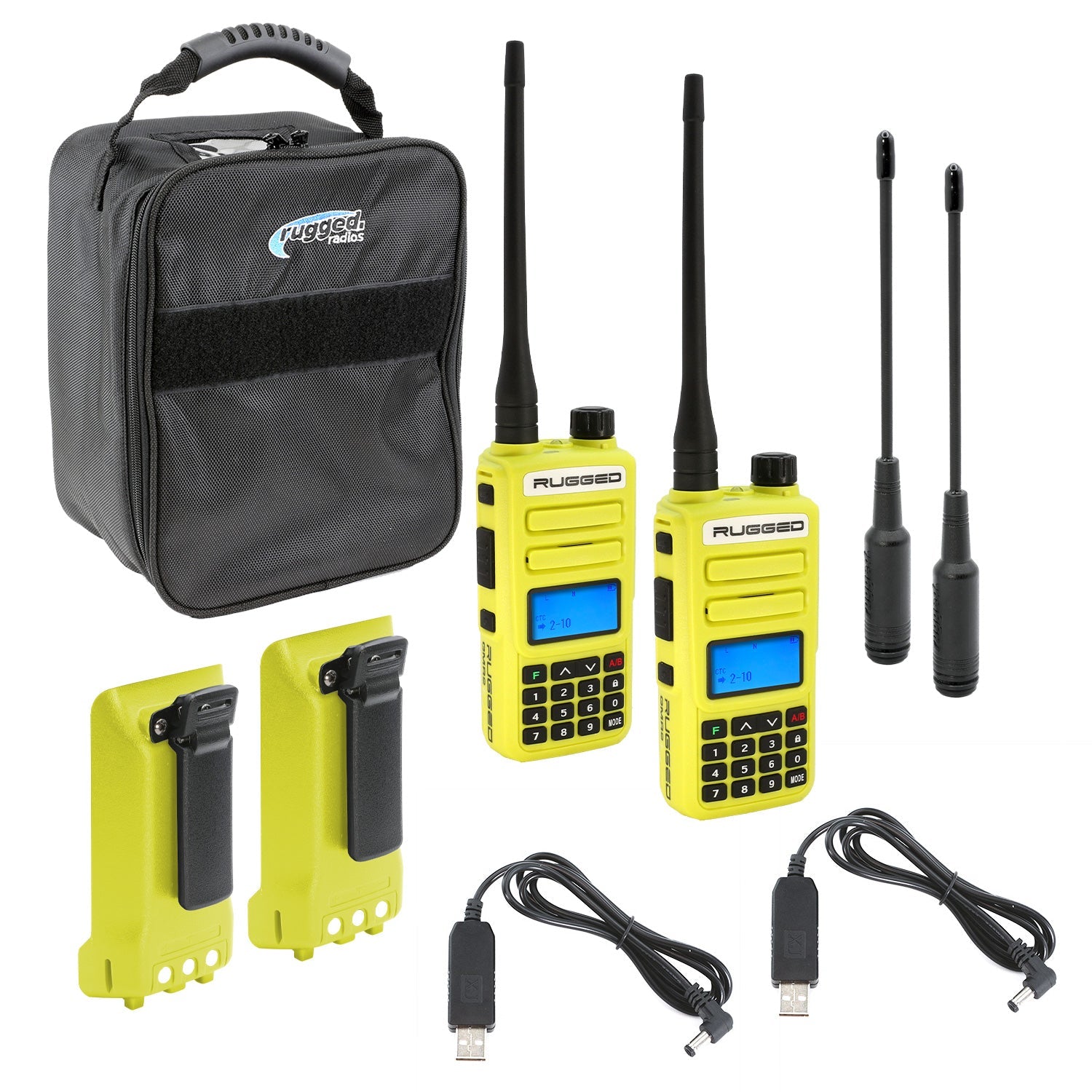 Rugged Radios GMR2 PLUS  Adventure Pack - GMR2 PLUS - GMRS & FRS Two Way Handheld Radios /w Accessories - Safety Yellow RUGGED-ADVENTURE-PACK-HV