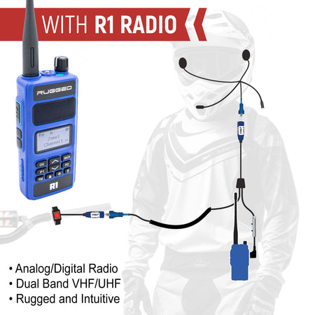 Rugged Radios RACE SERIES Complete Moto Kit /w OFFROAD Cables & R1 Radio MC-RACE-R1