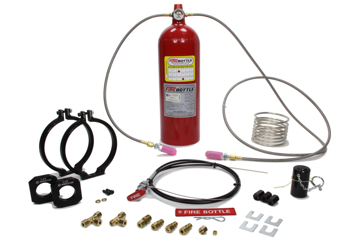 Firebottle Automatic / Manual Fire Suppression System - SFI 17.3 - 10.0 lb Bottle - Fittings / Hose / Manual Head / Mount / Pull Cable