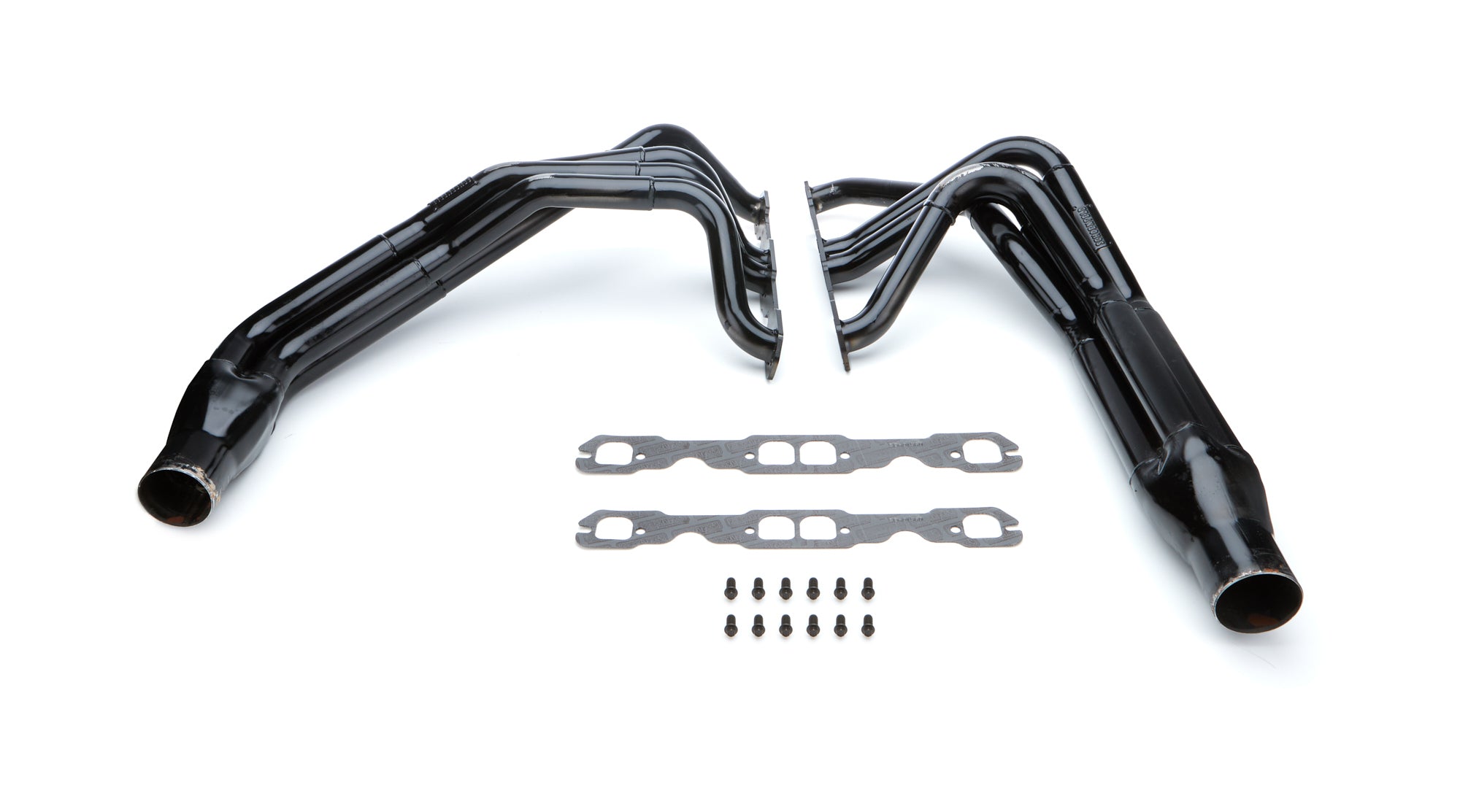 Schoenfeld Long Tube Headers - 1.625 to 1.75 to 1.875 in Primary - 3 in Collector - Black - Small Block Chevy (Pair)
