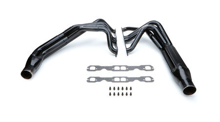 Schoenfeld Long Tube Headers - 1.625 to 1.75 to 1.875 in Primary - 3 in Collector - Black - Small Block Chevy (Pair)