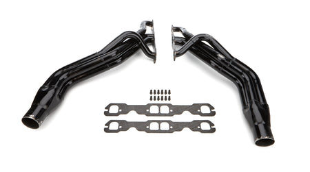Schoenfeld Stock Clip Headers - 1.625 in to 1.75 in to 1.875 in Primary - 3 in Collector - Black - Small Block Chevy (Pair)