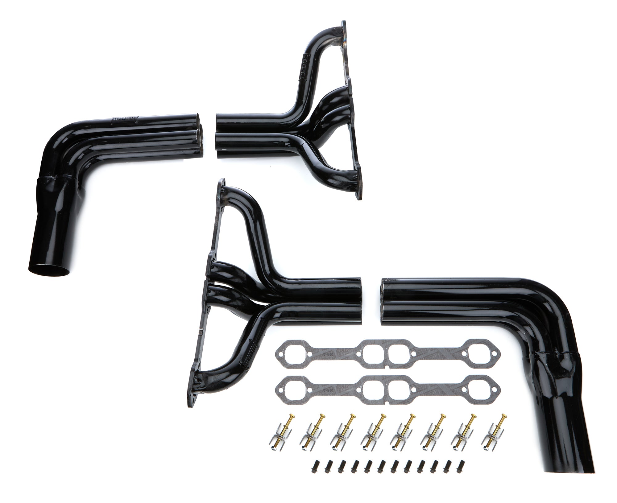 Schoenfeld IMCA Modified Headers - 1.75 to 1.875 in Primary - 3.5 in Collector - Steel - Black (Small Block Chevy)