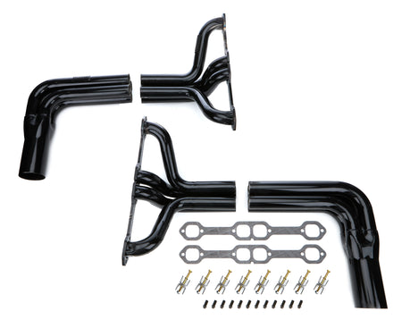Schoenfeld IMCA Modified Headers - 1.75 to 1.875 in Primary - 3.5 in Collector - Steel - Black (Small Block Chevy)